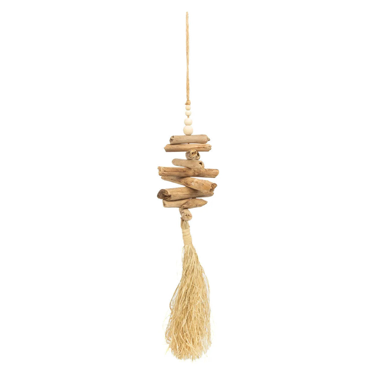 Die hängende Dekoration aus Raffia-Treibholz