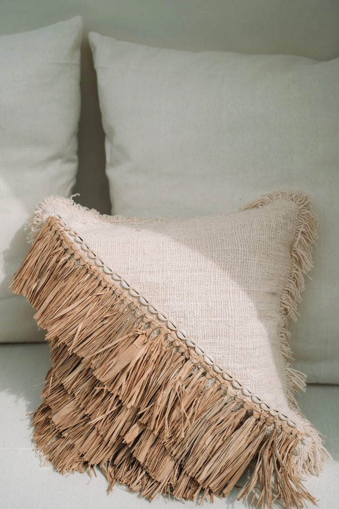 Kissenbezug aus Raffia-Baumwolle - Naturweiß - 40x40
