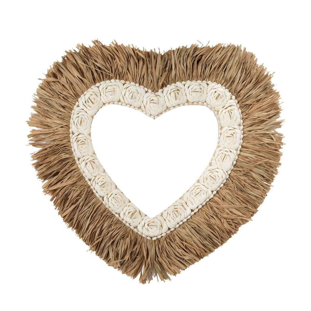 Raffia Muschel Herz - Natur Weiß - L