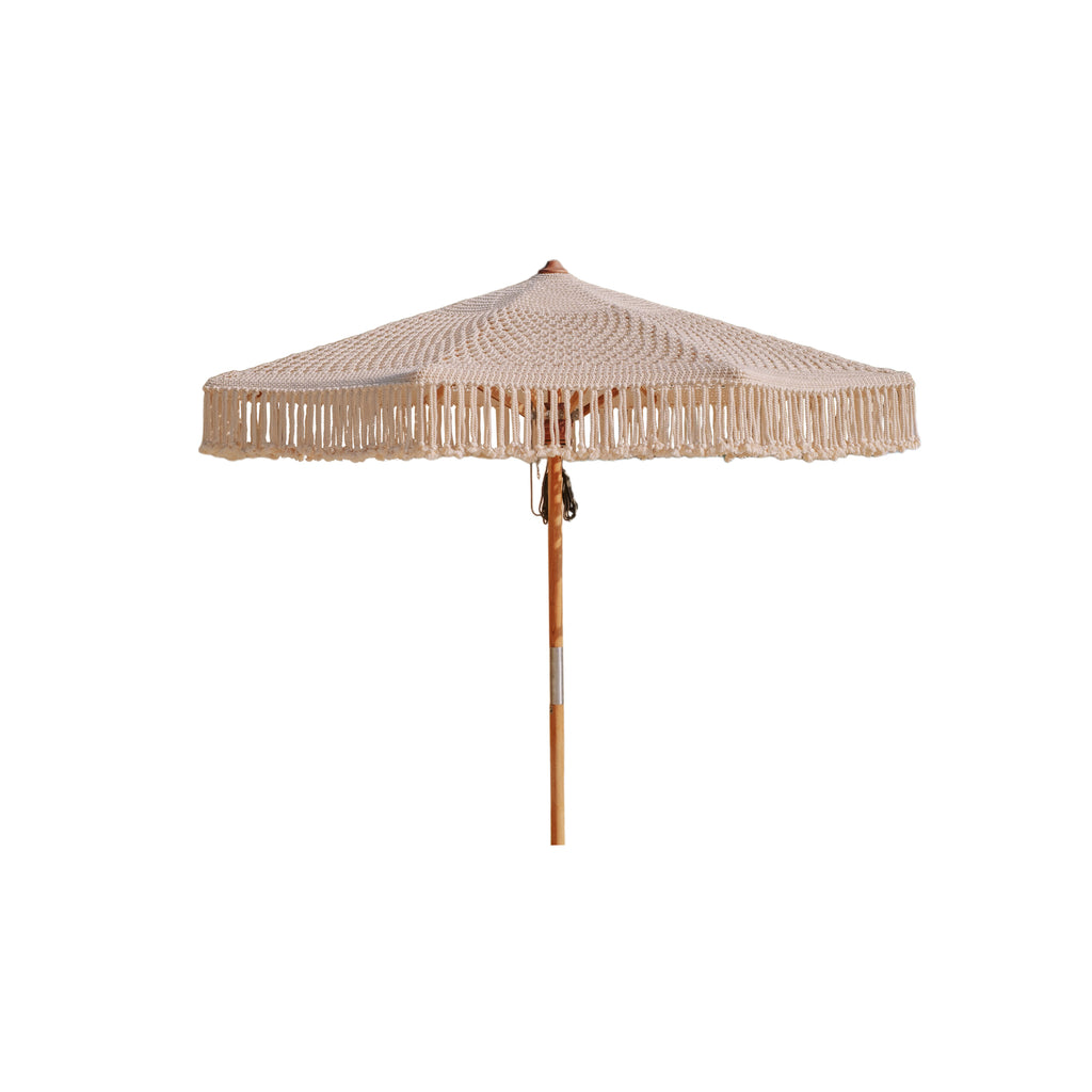 NEW extra-großer handgeknüpfter Sonnenschirm - Fransen - cremefarben 300cm