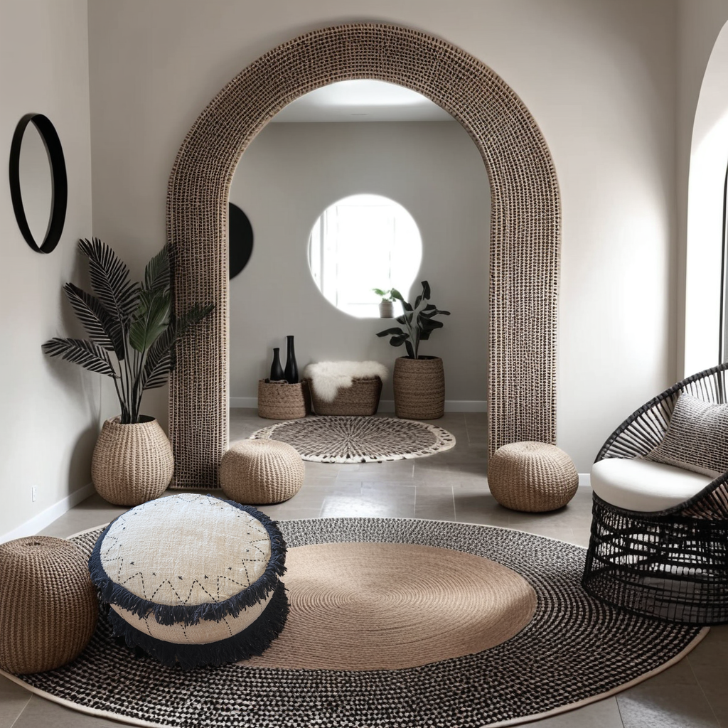 Boho Modern Japandi Design Pouf - Weicher Stoff