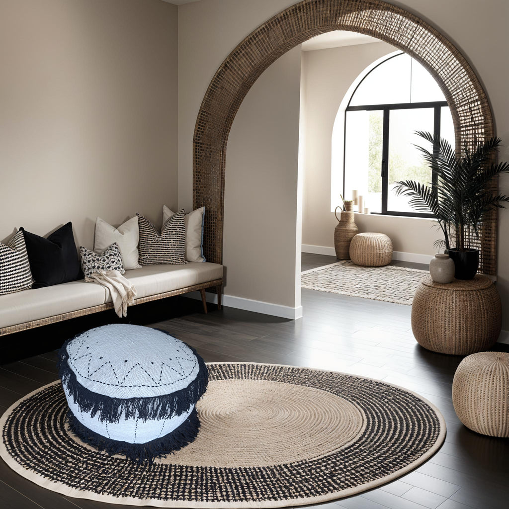 Boho Modern Japandi Design Pouf - Weicher Stoff