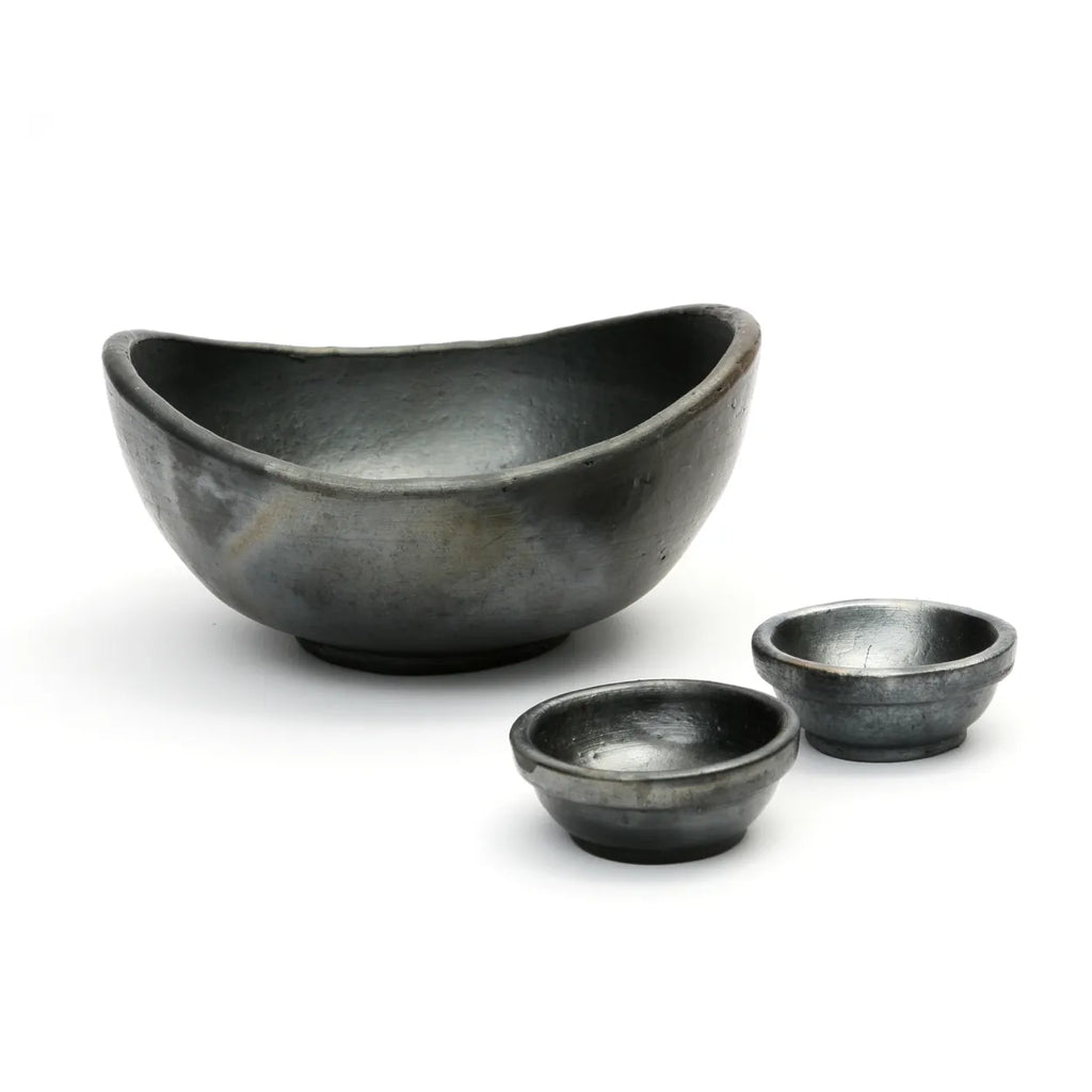 Die gebrannte geschwungene Schale - Schwarz - 3er-Set