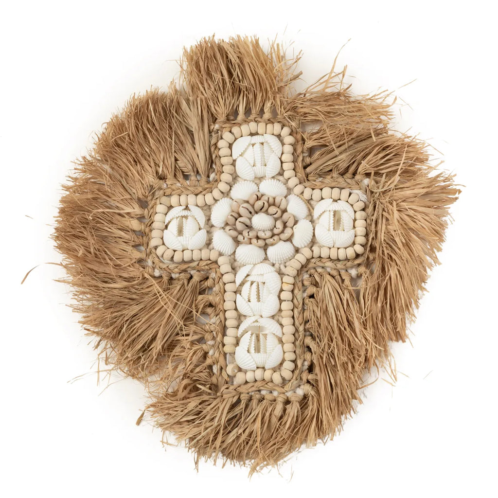 Raffia Muschel Kreuz - Natur Weiß - L