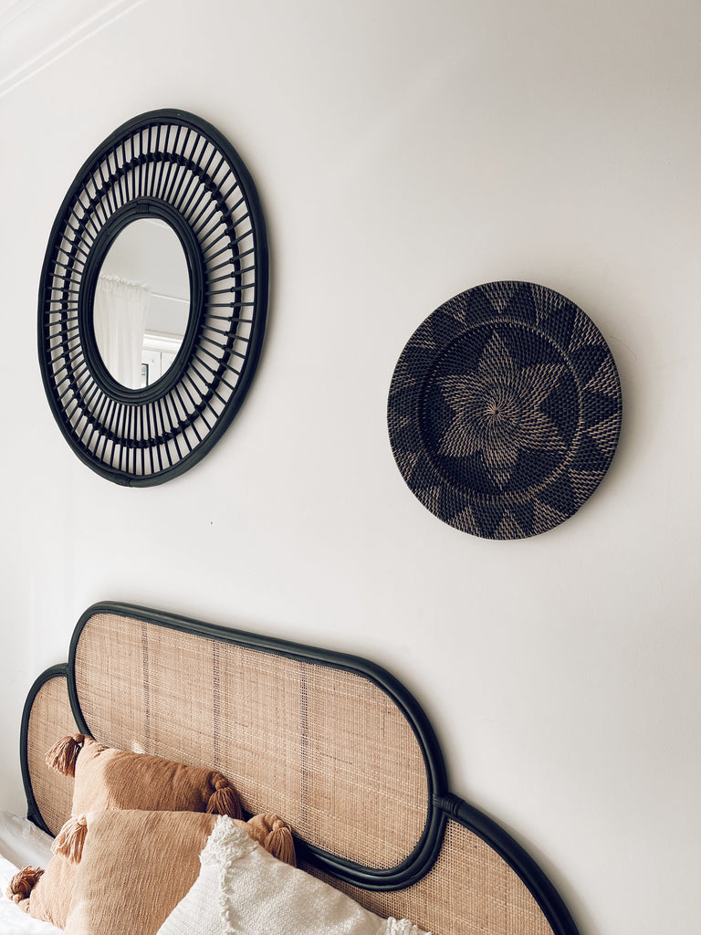 Lombok Rattan Wanddekor Schwarz - L